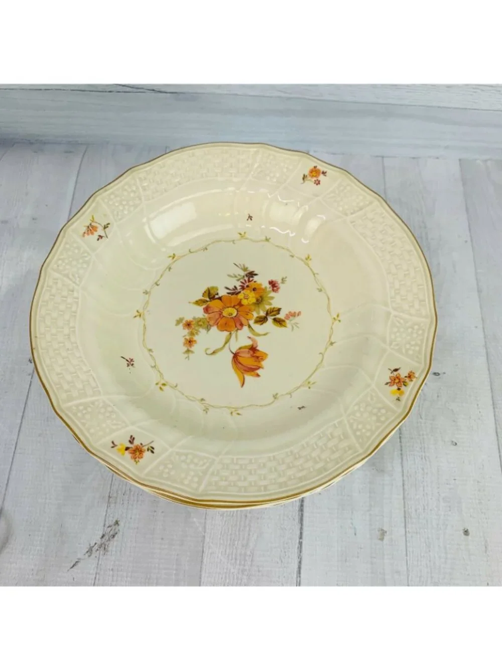 Mikasa MARSEILLES D1092 Floral Center Weave Rimorange Pasta Soup Bowls Set of 5